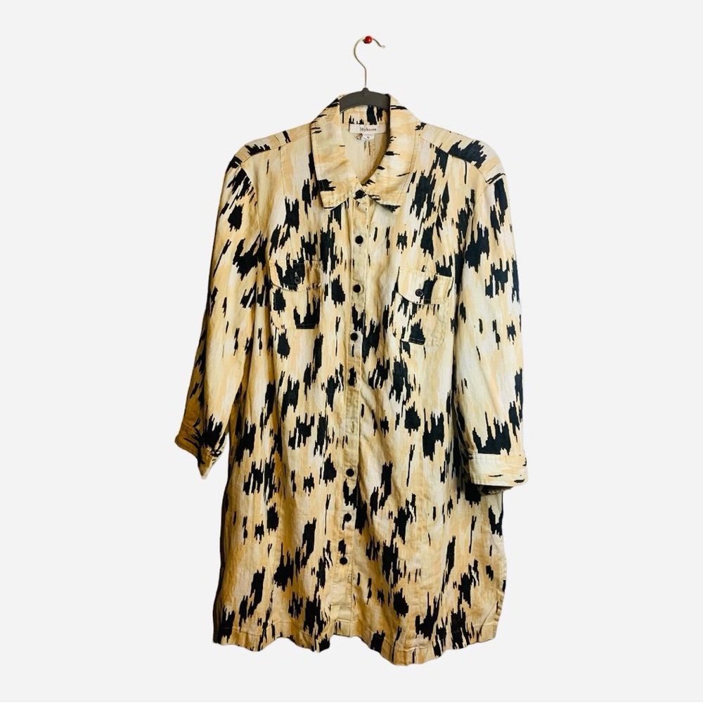 Style & Co Women’s 100% Linen Button Down Tunic in Cream & Black Size 18 SKU 117